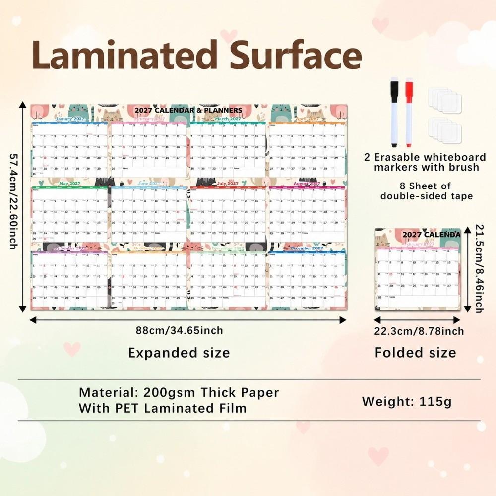 Erasable Surface Yearly Wall Planner Foldable Calendar Planner Sheet Family Planning