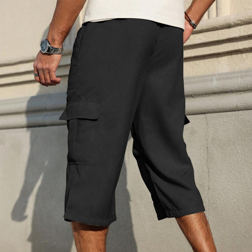 Men’s Loose Fit Knee Length Cargo Shorts with Drawstring Waist Multi Pocket Casual Lightweight Design for Outdoor Activities