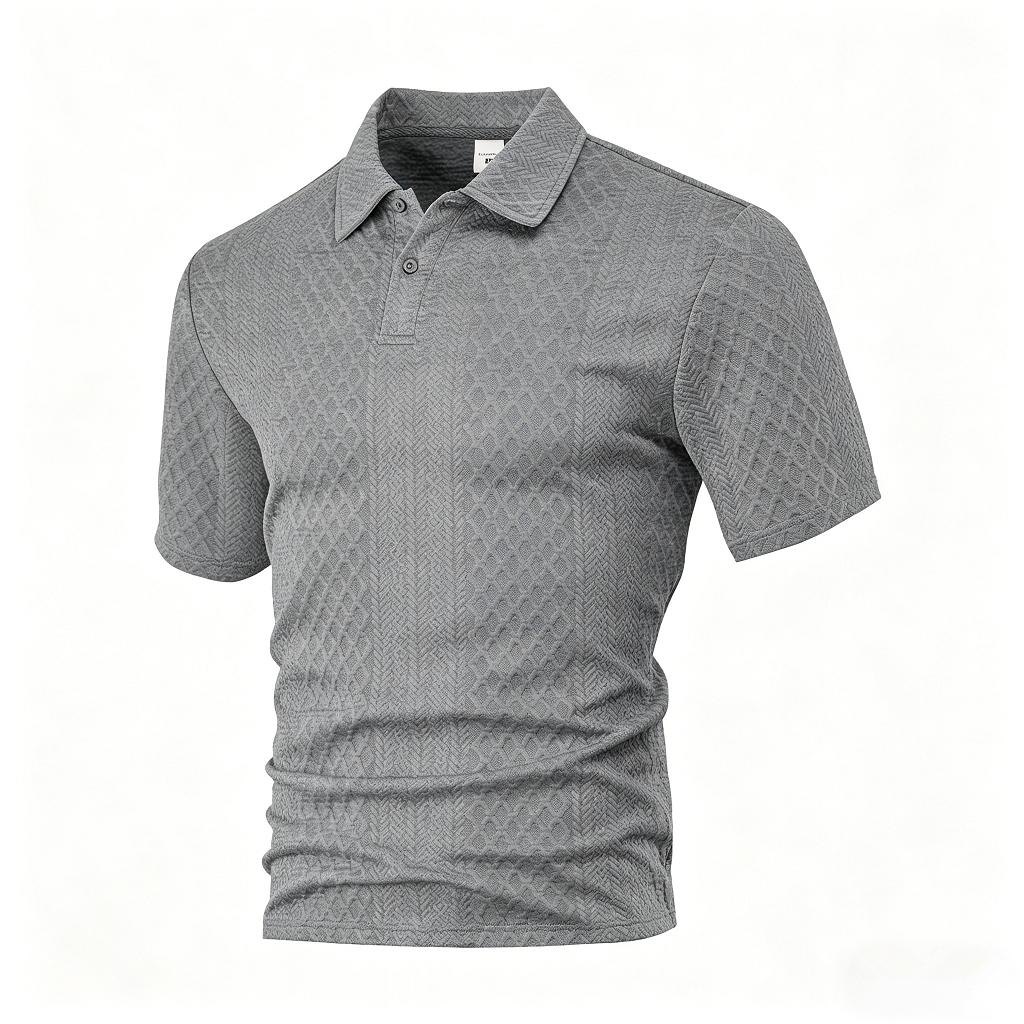 European and American Men's Summer Thin, Loose, Breathable, Casual Solid Color Jacquard Lapel Short Sleeved Polo Shirt for Men