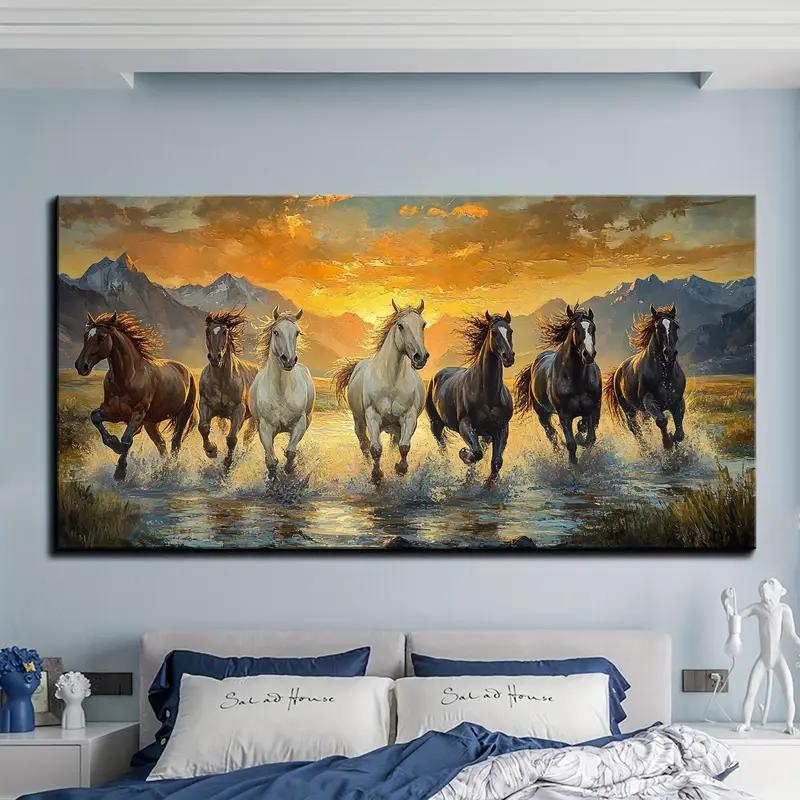 

Seven horses, canvas wall art frameless wall decoration 20x40cm No Framed