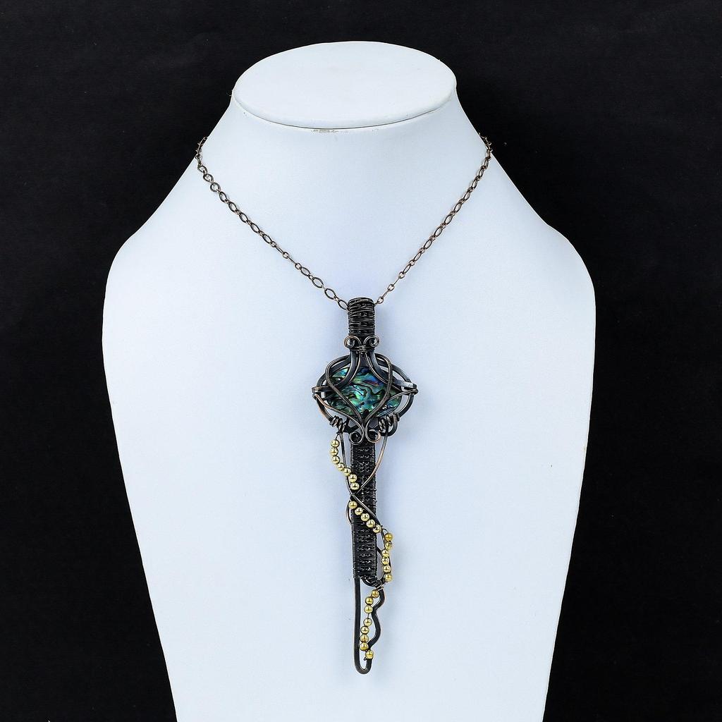 Abalone Muschel Anhänger Kupferdraht gewickelter Anhänger Edelstein Schmuck Schlüssel Design Anhänger Geschenk für Mutter Handgemachter Anhänger Einzigartiger Kupferschmuck