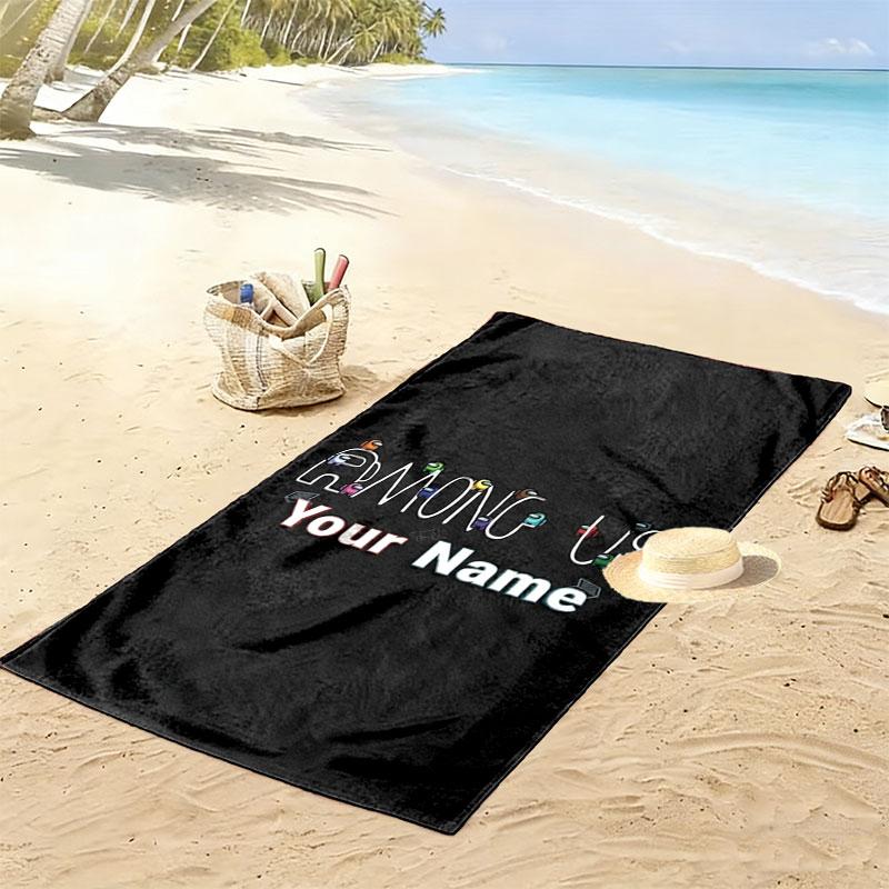 Among Us Custom Name Print Beach Towel, Large Soft Quick Dry Towel for Beach Camping Swimming