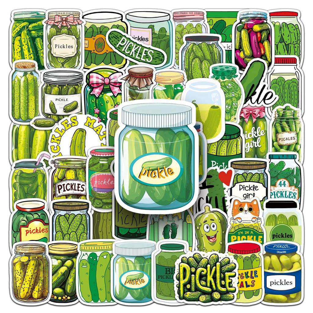 50 Sour Cucumber Stickers Set for Phones & Laptops - Pickle-Themed Resin Decals