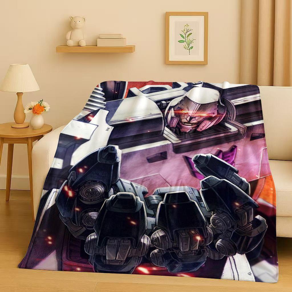 HD Cartoon T-Transformers Optimus Prime Bumblebee Flannel Blanket,Soft Warm Plush Throw for Home Bedroom Bed Sofa Cover Office