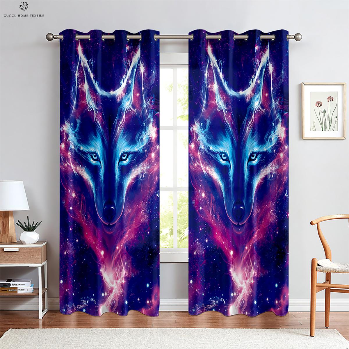 

Декоративные шторы с изображением животных, волк, звездное небо, узор в стиле фэнтези, спальня, кухня, кабинет, гостиная, индивидуальный заказ W50xH130(CM)x2PCS&Rod pocket