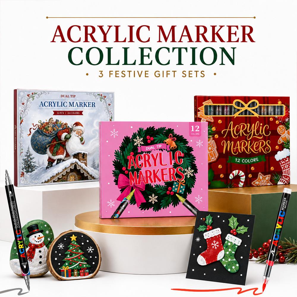 Christmas Gift Box Acrylic Paint Marker Set with Light Board for Kids DIY Drawing Art Craft