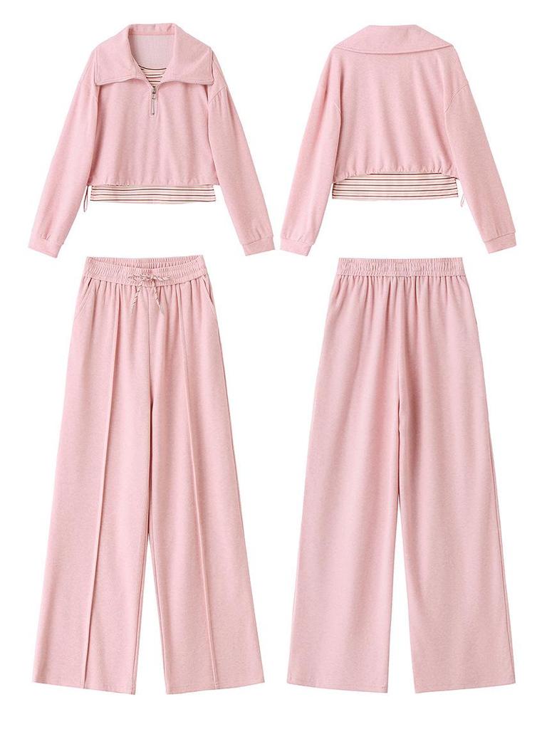 2025 Spring Fashion High-Waist Wide-Leg Pants & Slim Fit Sweatshirt Set