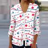 Women's Loose Casual Independence Day Printed Seven Sleeve Button Down Shirt Cardigan Top