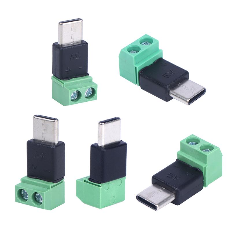 USB-C/Micro USB Male to 2-Pin 5V Terminal Block Adapter - No-Solder Green Connector for DIY Projects