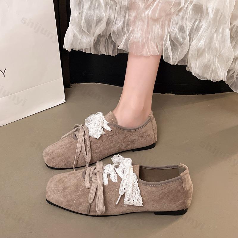 Fashion Elegant Lace Square Head Casual Mary Jane Shoes Women's Spring 2025 New Shallow Mouth Comfortable Flat Ballet Style Single Shoes