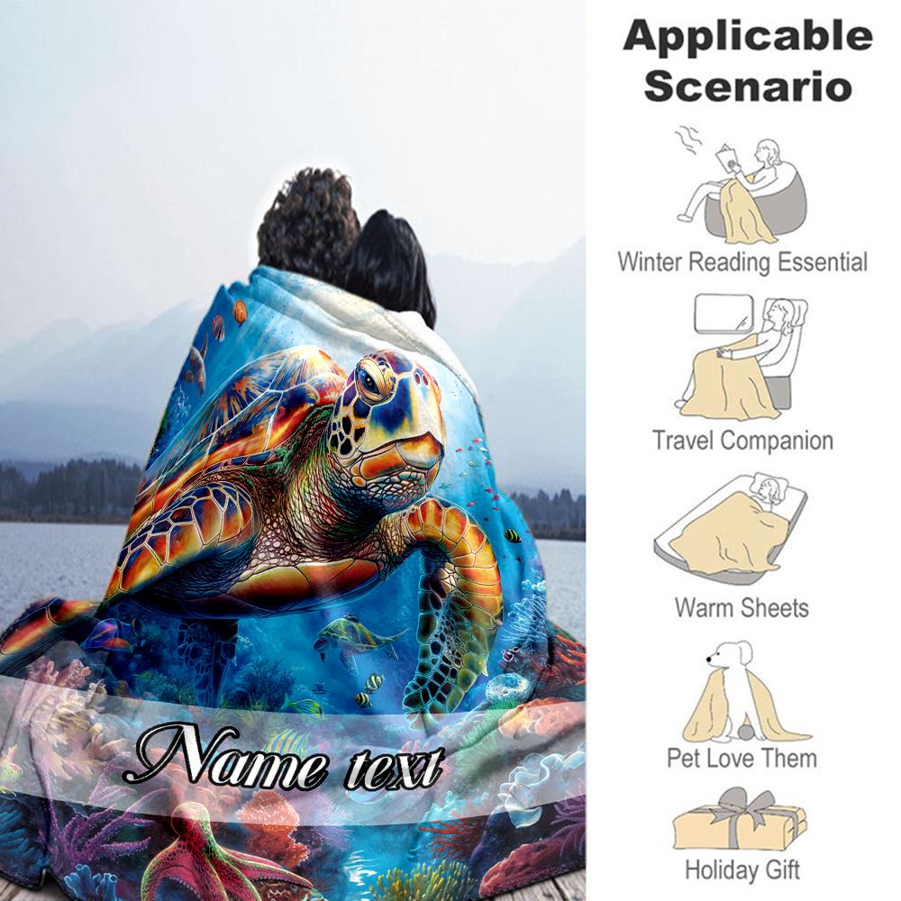 Sea Turtle Personalized Text Blanket Lightweight Customizable Blanket Soft & Cozy Perfect for Picnics Nap Chair Sofa Four Seasons Universal