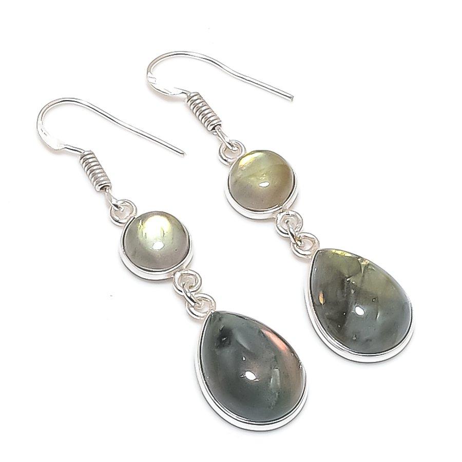 Natural Labradorite Gemstone 925 Sterling Silver Jewelry Earring 2.09" I6h24