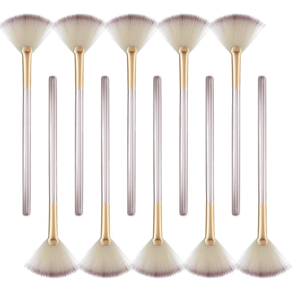 10/20/30 Professional Soft Facial Fan Brushes For Mask Mud Cream, Glycolic Peel & Makeup Application - Esthetician Tools With Champagne Finish