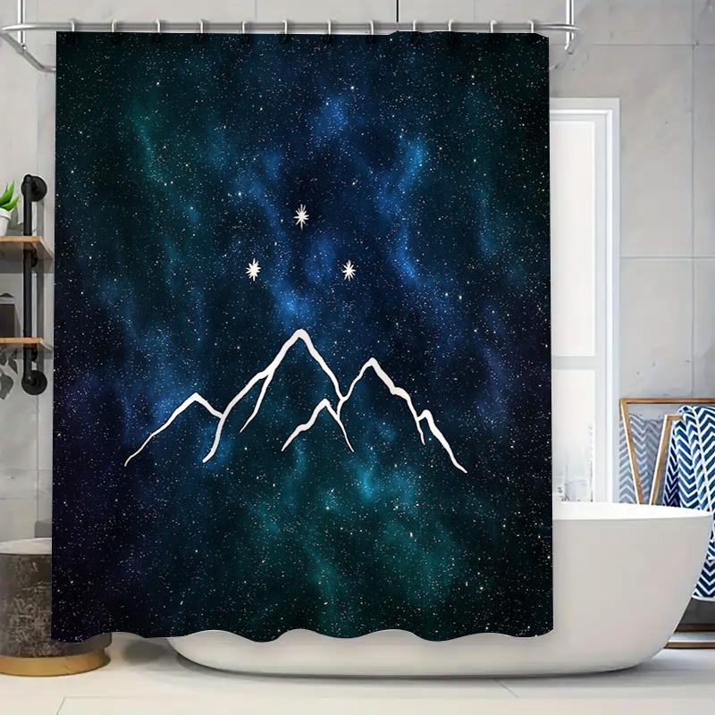 

Mountain Galaxy Shower Curtain Starry Night Space Universe Landscape Scenic Backdrop Washroom Decor W60H190(CM)-1 Pcs