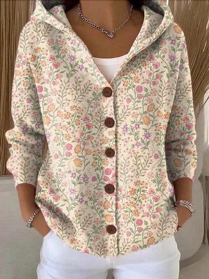 New V-neck button long-sleeved hooded sweater autumn and winter Christmas fashion personalized coat women