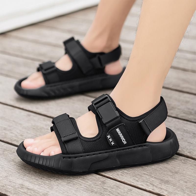 Warrior Stylowe Minimalistyczne Wygodne Wszechstronne Codzienne Modne Sandały Plażowe Sandały Męskie Czarne WSL(WZ)-155102