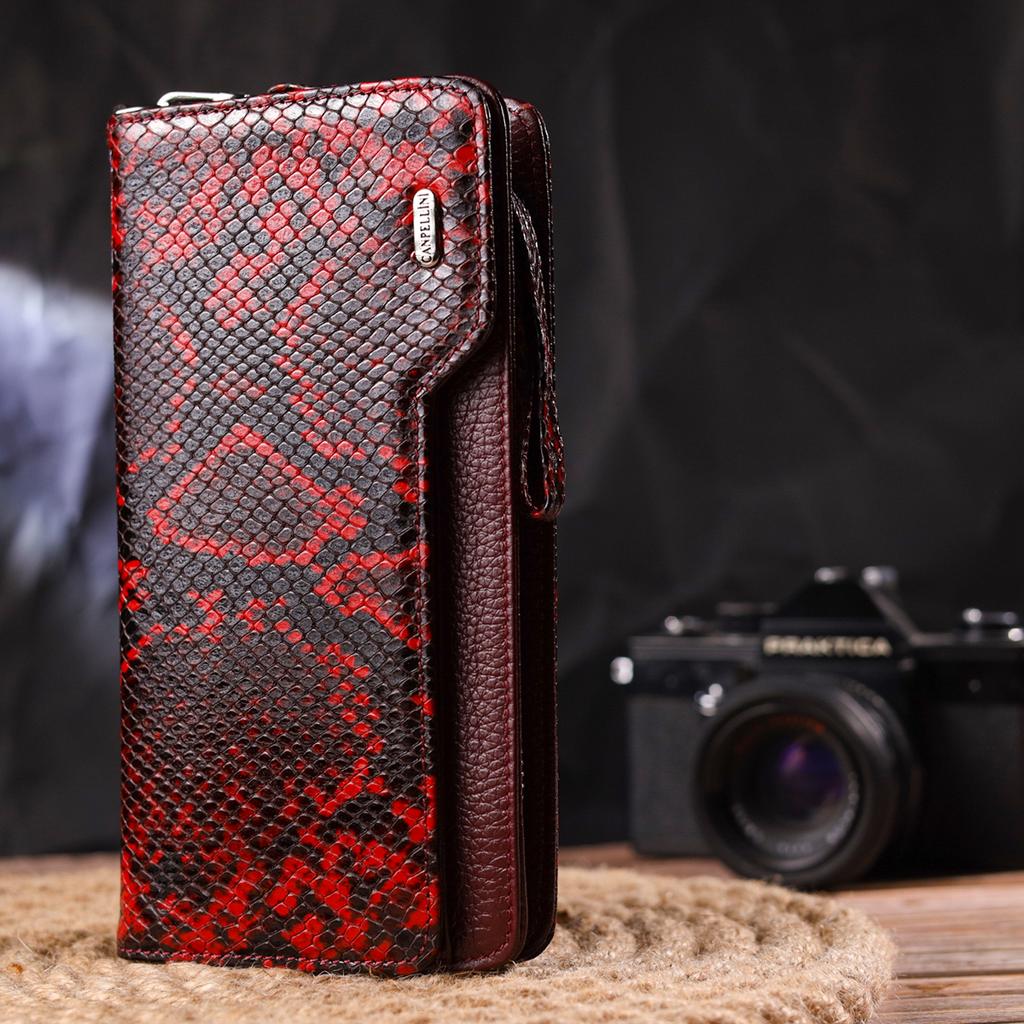 Stylish Women's Wallet Clutch Made of Genuine Leather with Snake Embossing CANPELLINI Wallet 21538 Multicolored