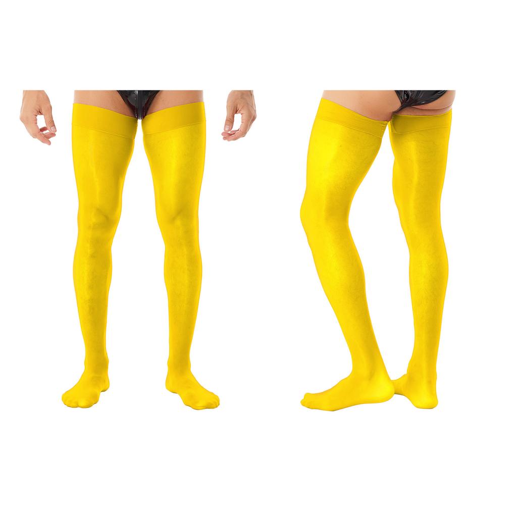Men Glossy See-through Stockings Thin Shiny Solid Color Stretchy Sheer Thigh High Socks