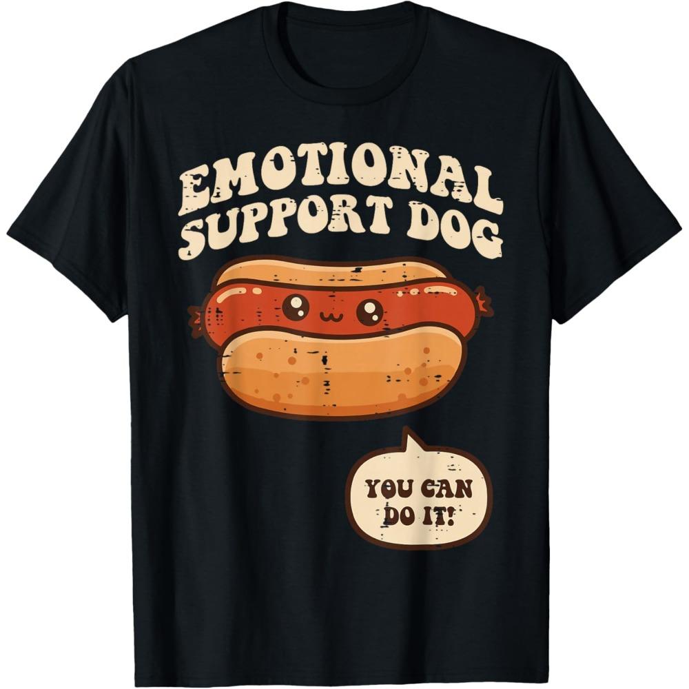 Emotional Support Hotdog Funny Cartoon Graphic Tee Casual Short Sleeve T-Shirt for Men Women S
