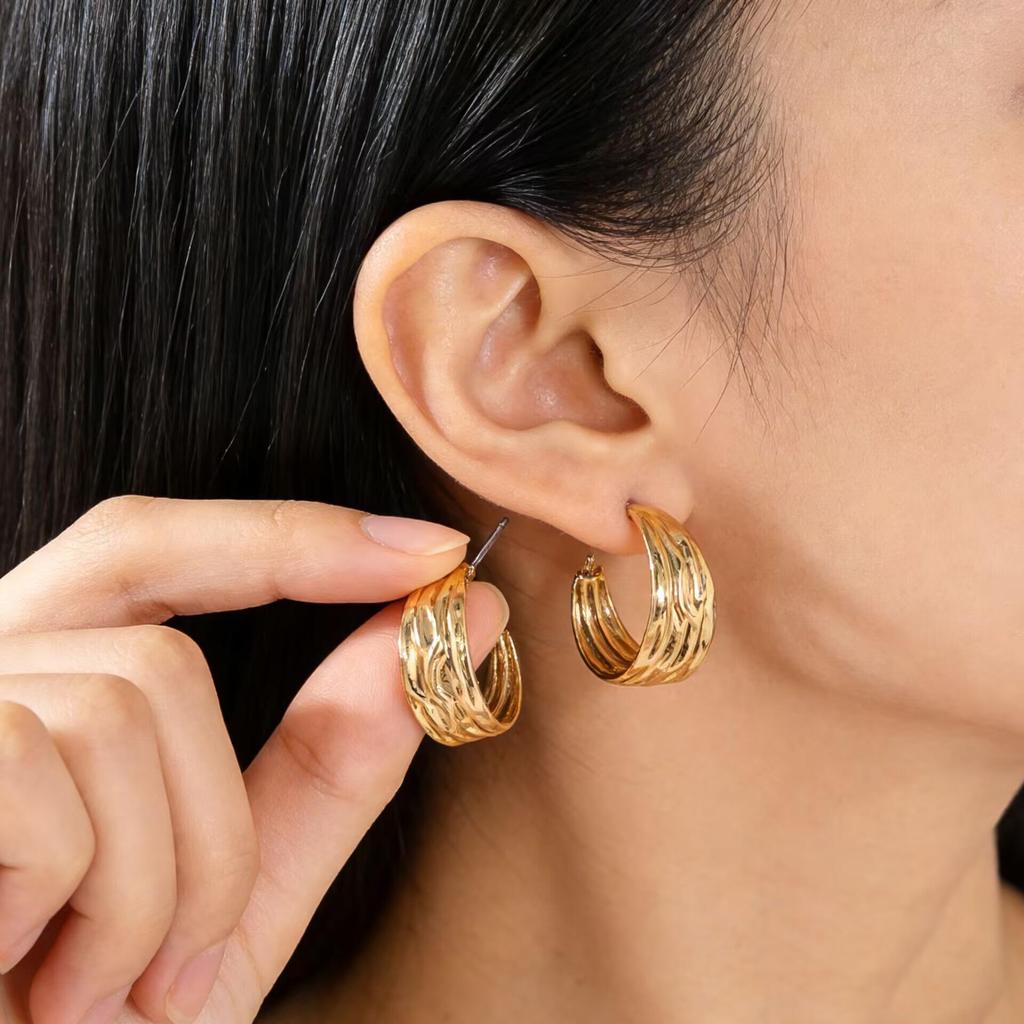 Retro Geometric Pleated Ring & C-Shaped Earrings Bracelet Set