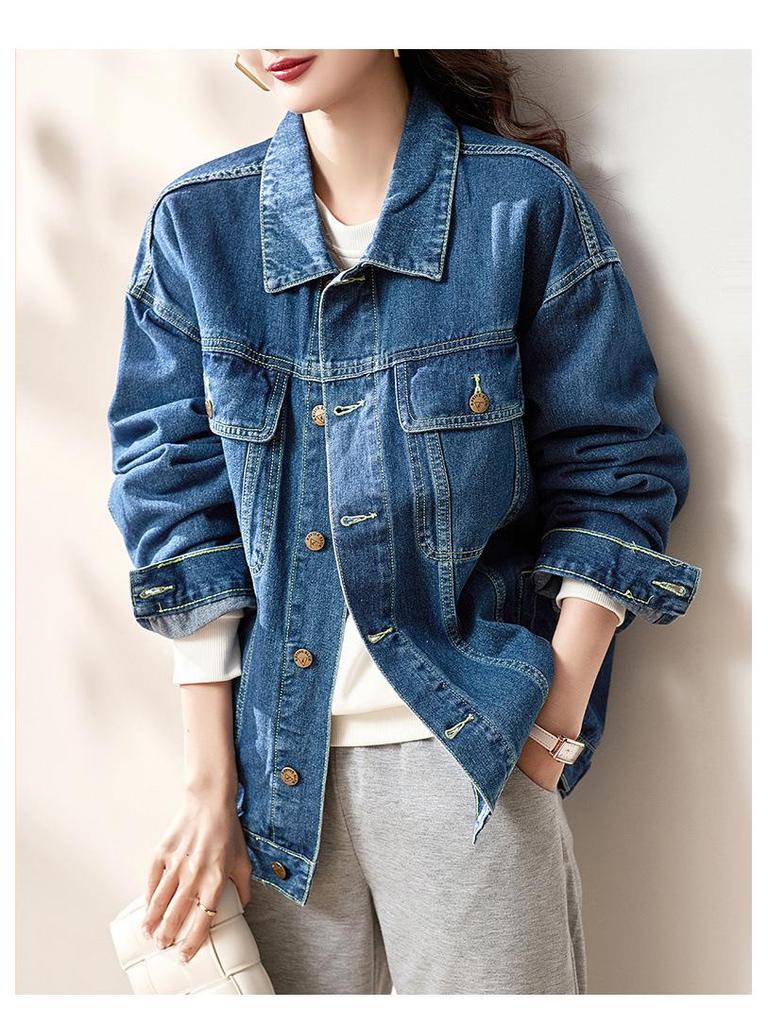 2025 Damen Europäischer Stil Locker Kurz Jeansjacke - Tiefblau Frühjahrsedition