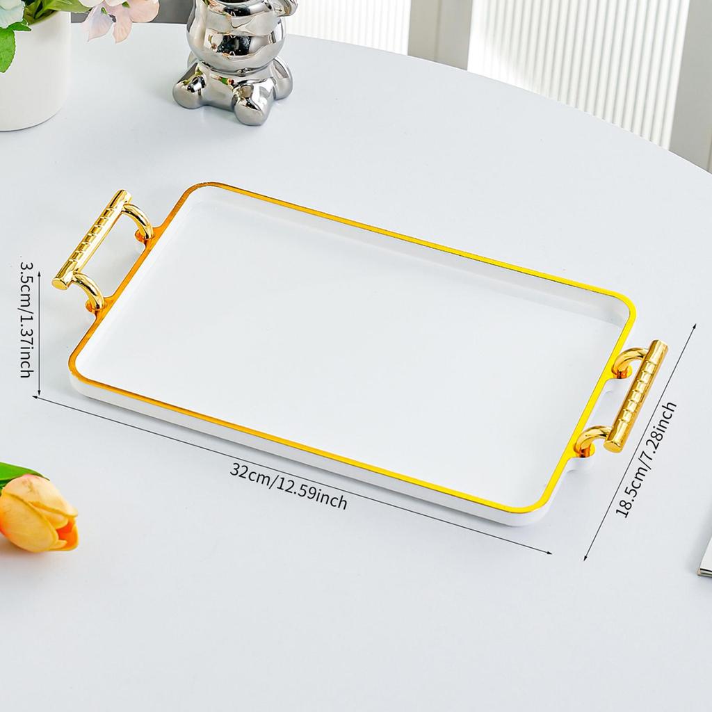 Serving Tray Rectangular with Handles Nordic Style Desktop Storage Plate for Shower Home Restaurant Tabletop Coffee Table