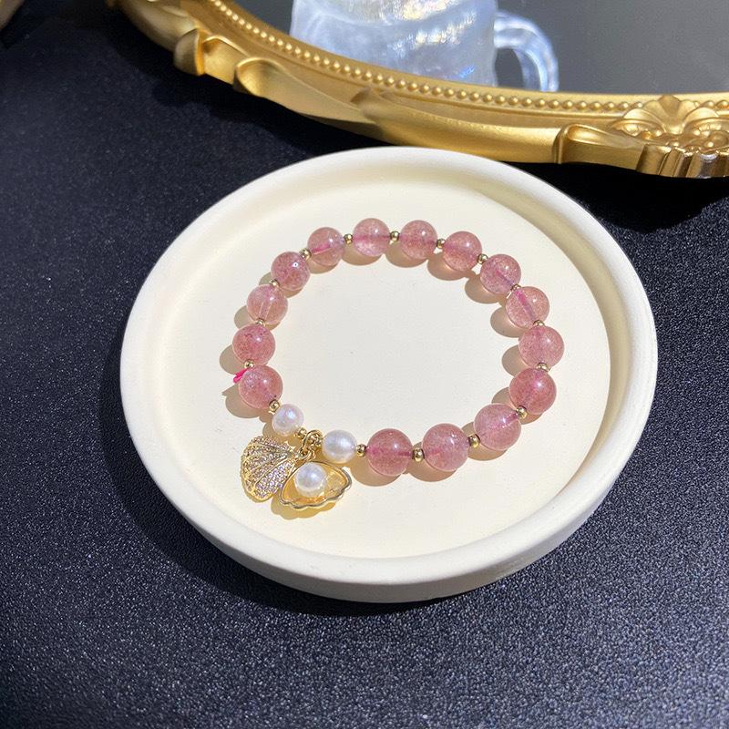 Natural Freshwater Pearl Strawberry Crystal Bracelet Bangles Women Fashion Jewelry Accessories Gift