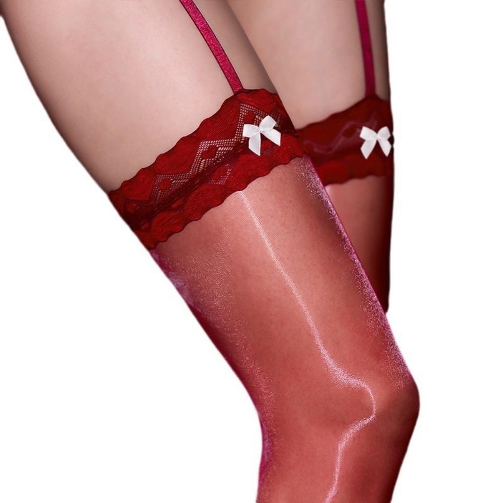 Domila's New 3D Oily Bow Stockings Suspenders Integrated Sex Stockings Sexy Oily Ultra-thin Stockings