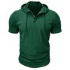 Men Green Short Sleeve Hooded Henley Neck Drawstring Casual Summer T Shirt