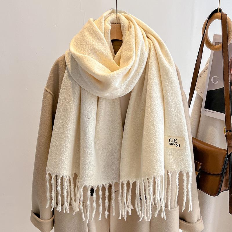 White scarf female autumn and winter versatile student lamb plush atmosphere scarf thickened shawl