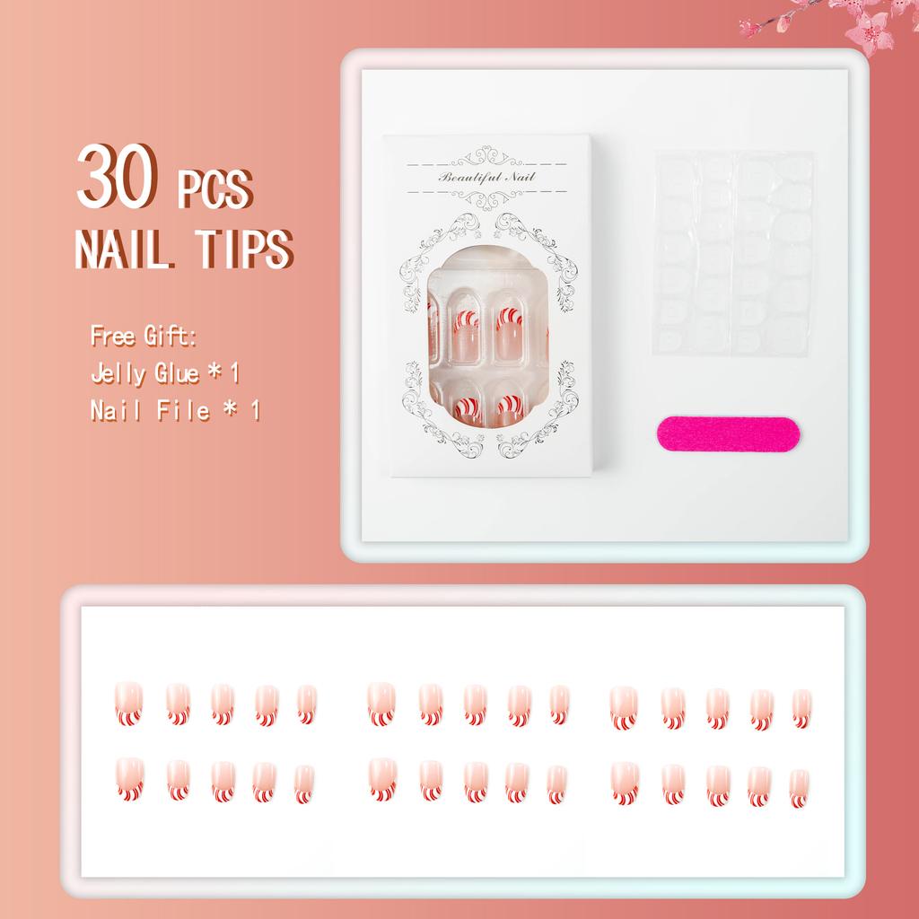 30 pieces of daily high-end exquisite short oval wearing armor painted rainbow French nail art