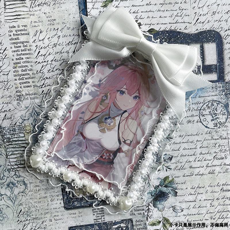 1 Pièce 3 Pouces Volant Kpop Porte-Présentation de Photocard Doux Mode Coréenne Nœud Housse de Protection pour Carte Photo Fournitures Étudiant Cadeau