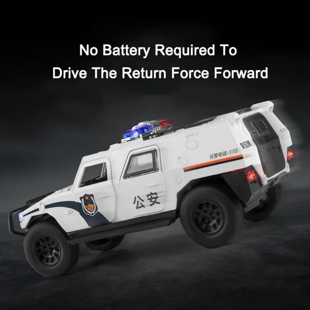 1:32 Dongfeng MengShi Sabertooth Model Police Car Toys Metal Diecast Off-road Vehicles Sound Light Pull Back for Boys Kids Gifts