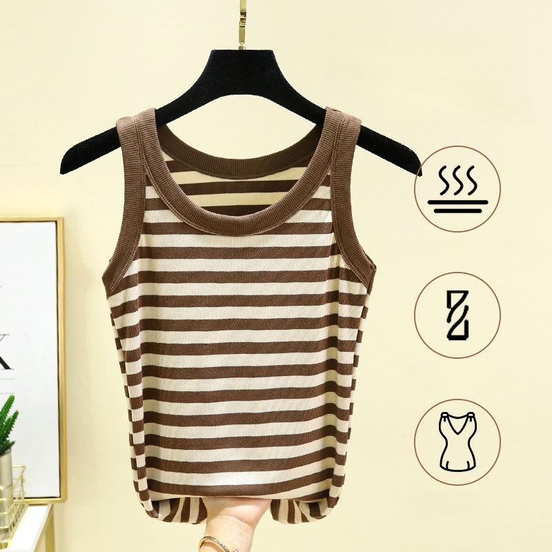 Camiseta sin mangas con tirantes finos para mujer, informal, ajustada, a la moda, camisola sin mangas, cuello redondo, camiseta interior holgada de verano, camisolas a rayas