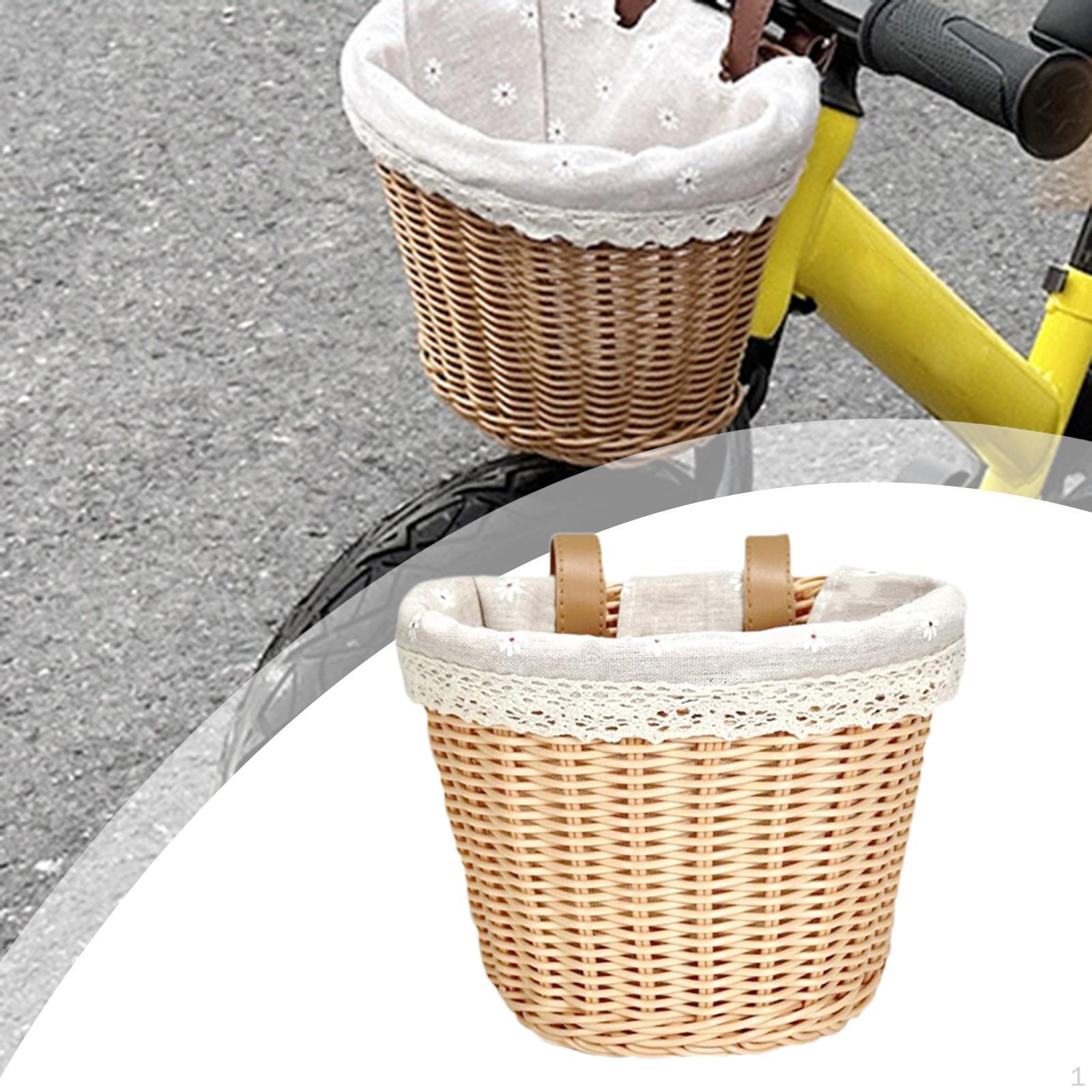 

Children Bike Basket Front Handwoven Detachable with Lining Tricycle Baskets Wood