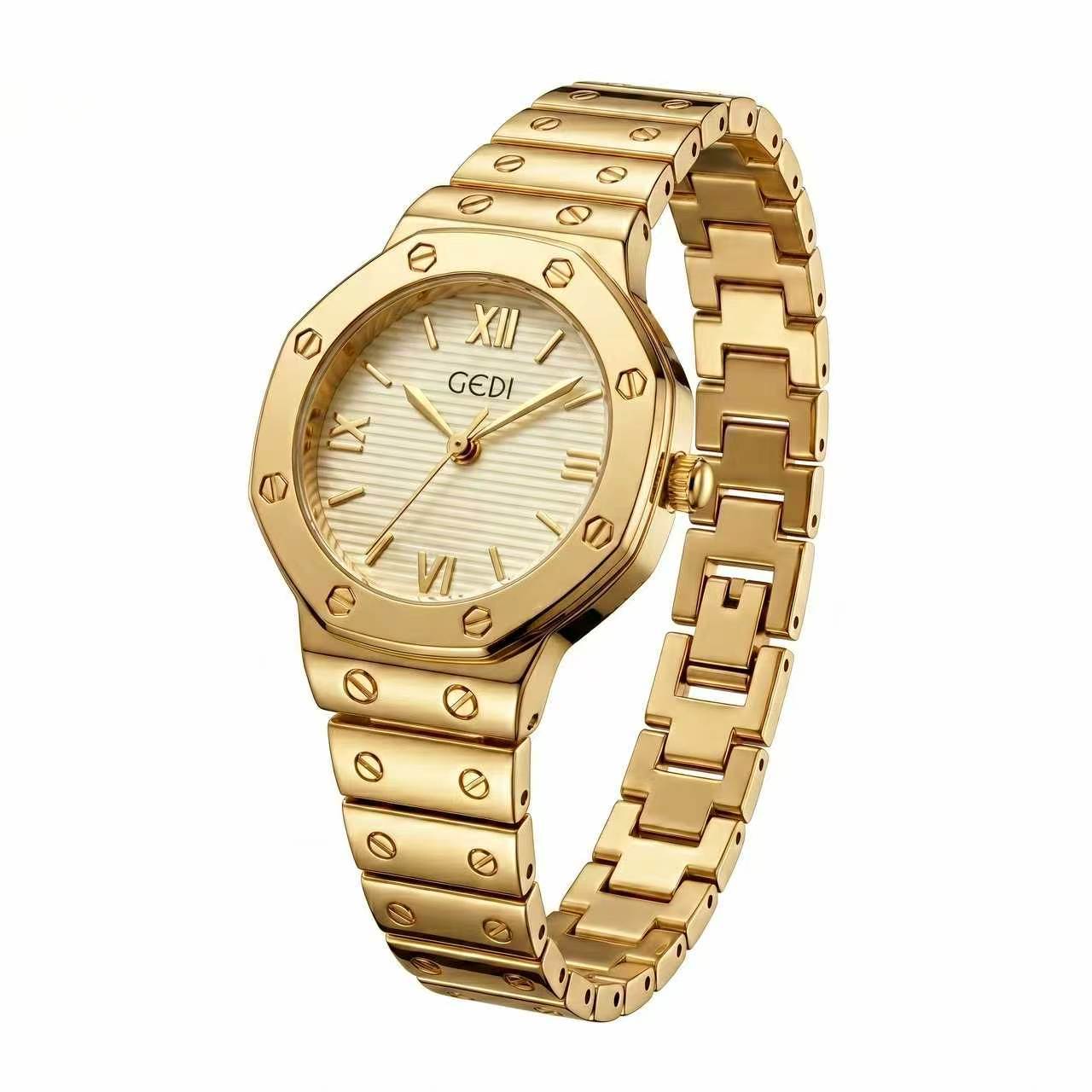 

Medieval Multi-Color Octagonal Rivet Watch Women S Retro Light Luxury Steel Belt Quartz Watch High-End Versatile Commuter Watch One size fits all