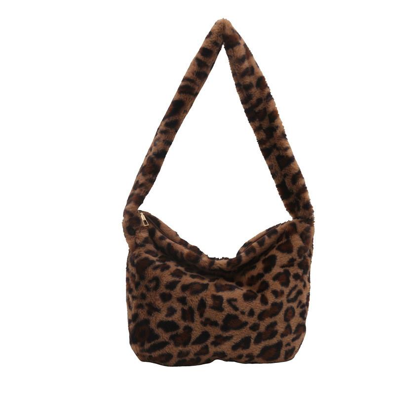 Trendy Retro Plush Leopard Print Shoulder Tote Bag For Women Perfect For Everyday Use