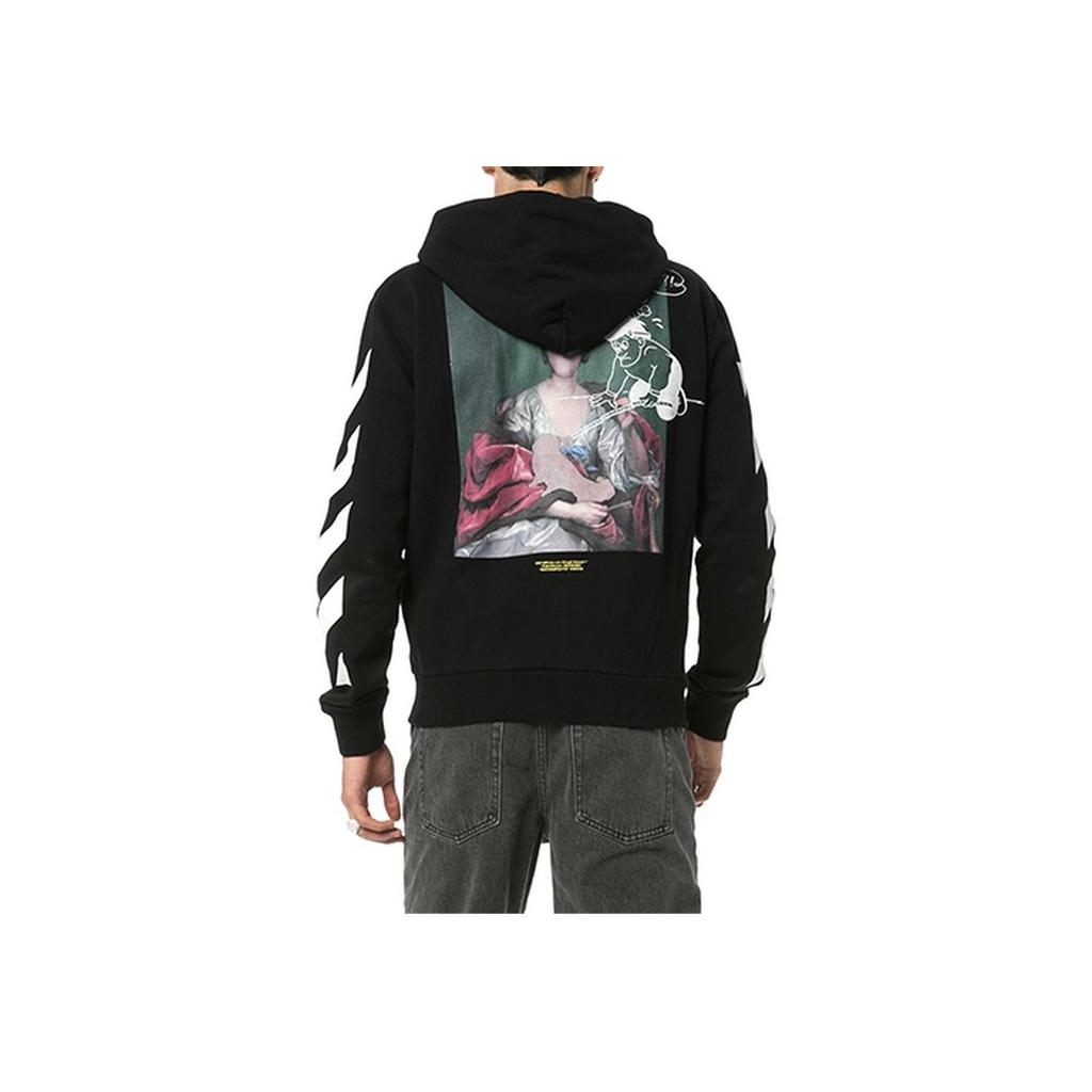 Off-White FW19 Individuality Print Hooded Zip Jacket Men Outerwear Black OMBE001E19E300051088