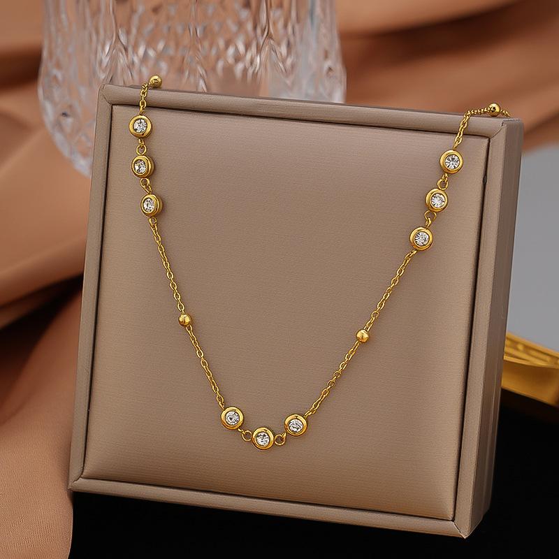 316L Stainless Steel New Trend Gold-plated Jewelry Set Elegant Style Embed Zircon Woman Charm Chain Necklaces Bracelet