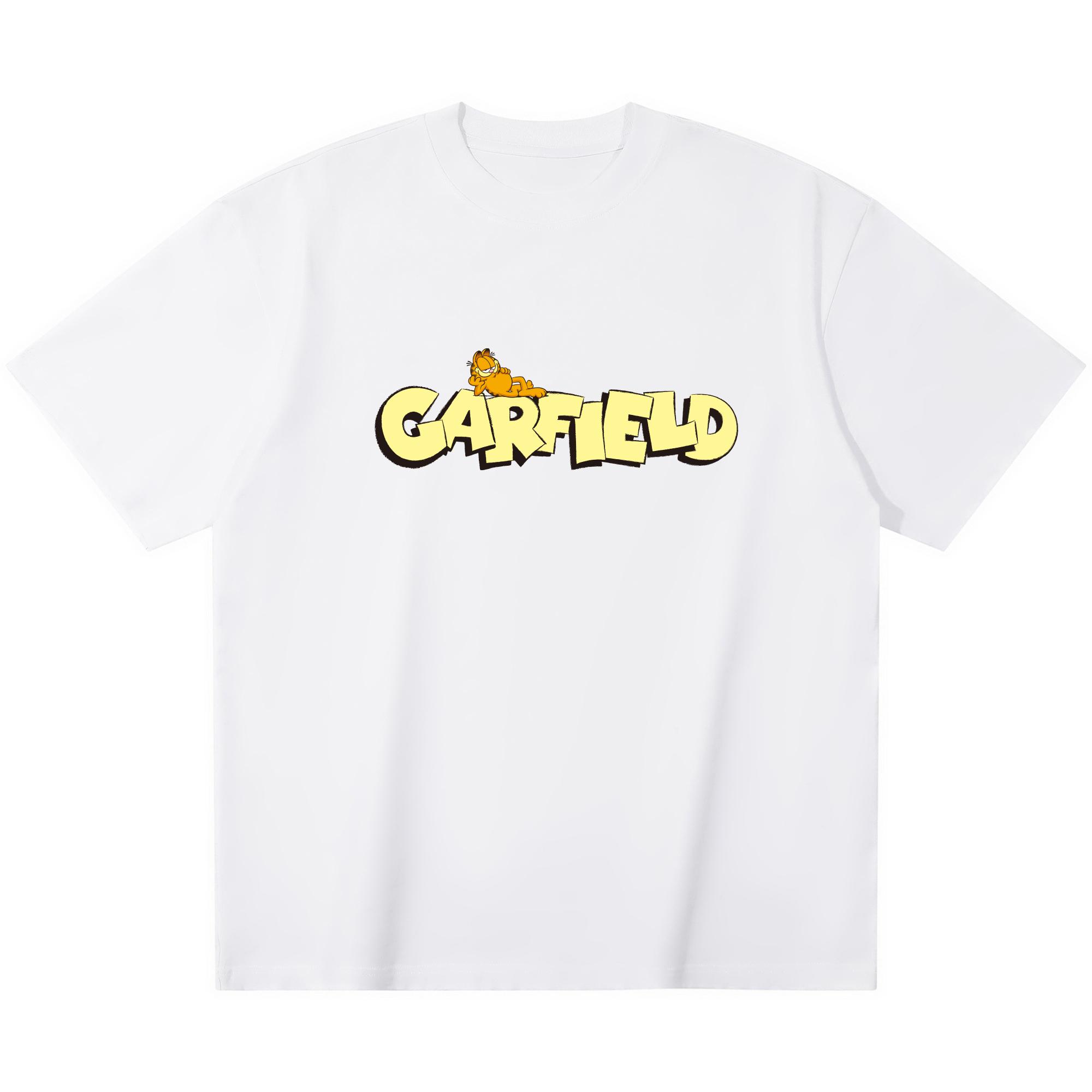 

Garfield Lazy Reclining GARFIELD Letter Print Short Sleeve T-Shirt, American Streetwear Brand Heavyweight Cotton Loose Fit Oversized Couple Top S