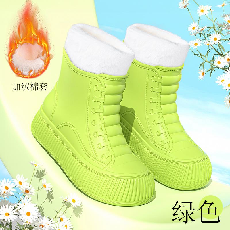 Fashion short and medium women's rain boots matte thickened flat heel non-slip women's water boots outdoor women's shoes wading shoes glue rain shoes