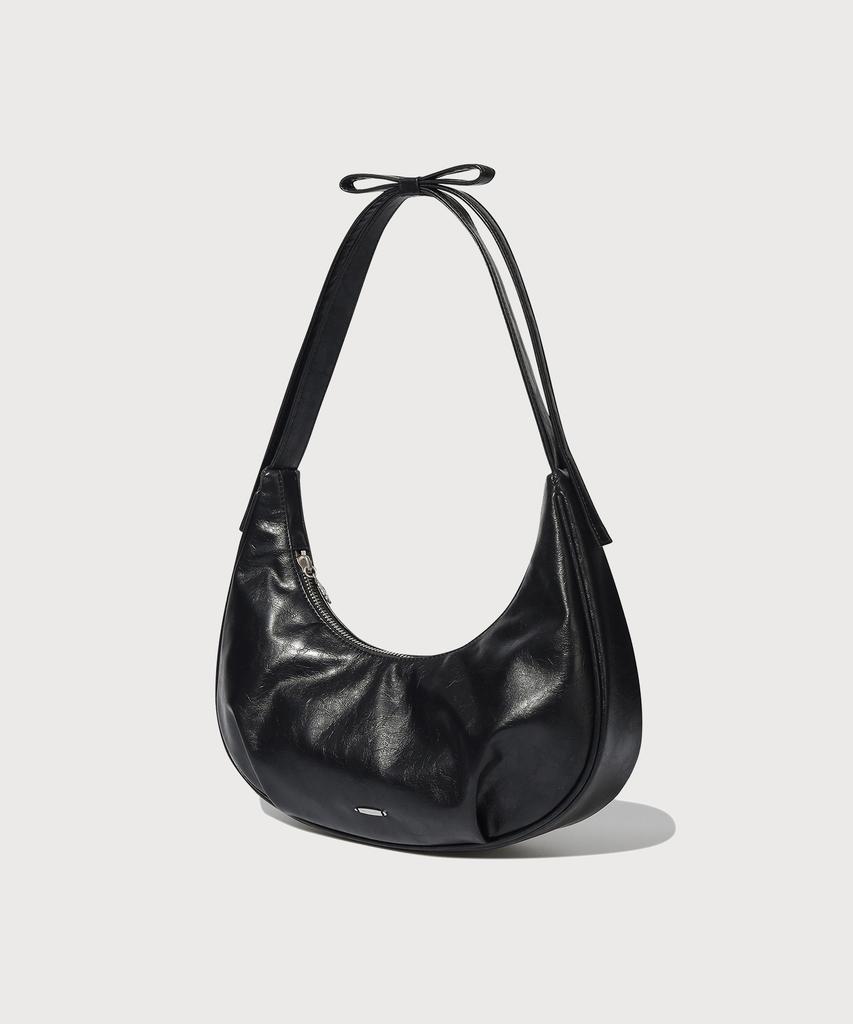 Covernat Woman Clover Heart Flat Ribbon Shoulder Bag Black