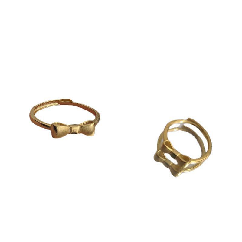 Matte Gold Sweet Bow Ring - Adjustable High-Grade Women's Fashion for Spring 2025