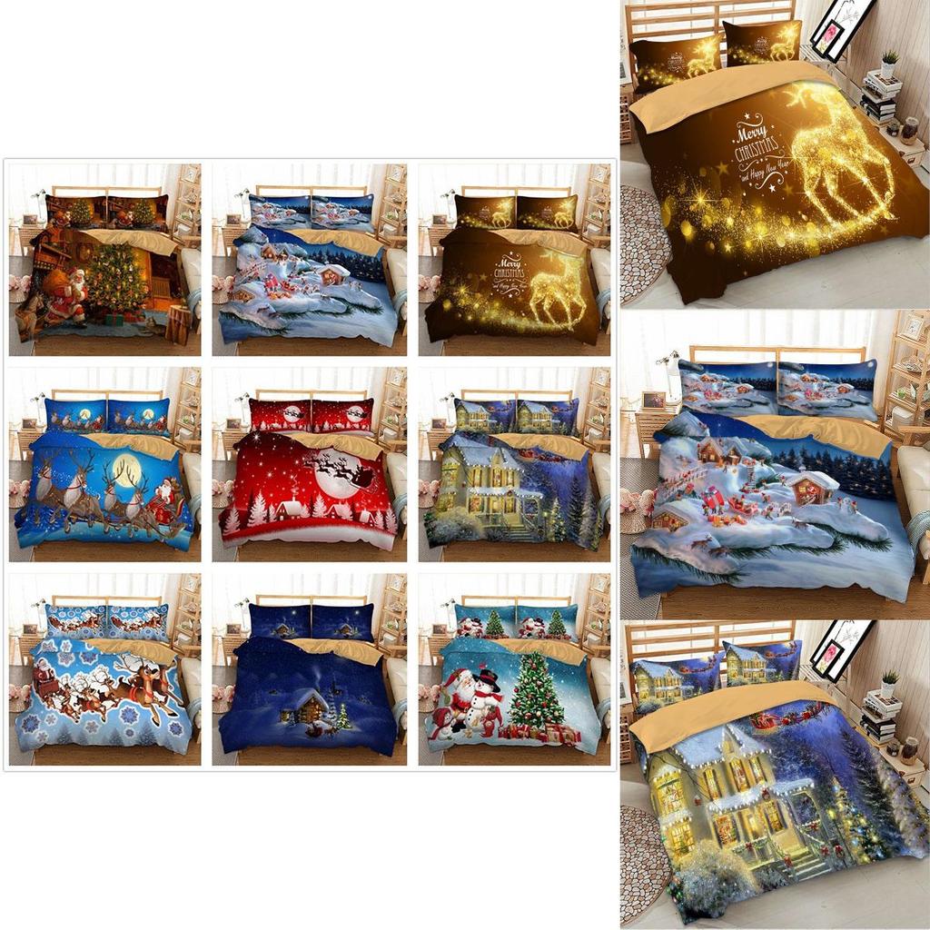 Luxurious Father Christmas Duvet Cover Pillow Cases Santa Claus Quilt Cover Bedding Set