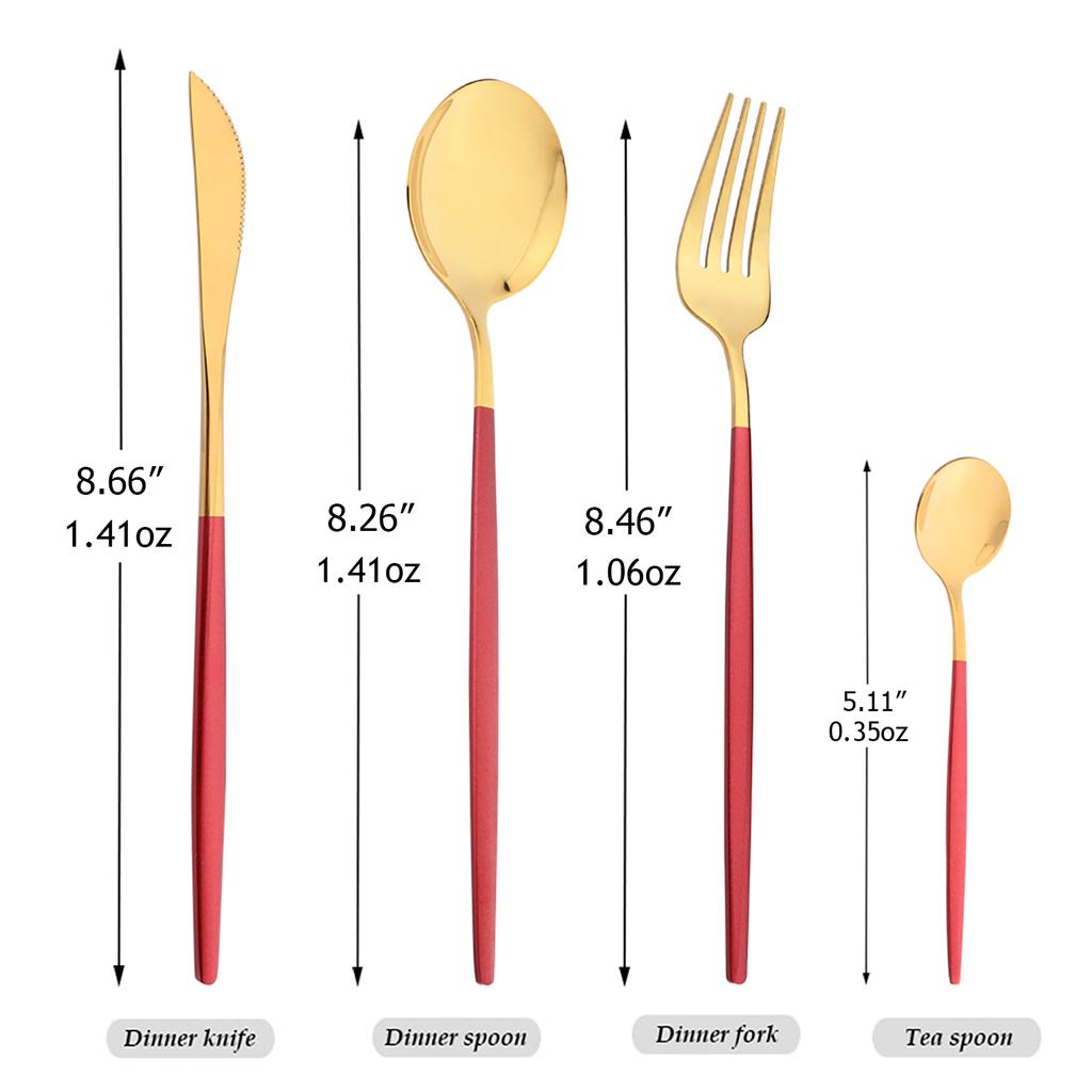 48Pcs Red Gold Cutlery Set Mirror Dinnenrware Set Stainless Steel Flatware Dinner Knife Fork Spoon Teaspoon For Home Tableware