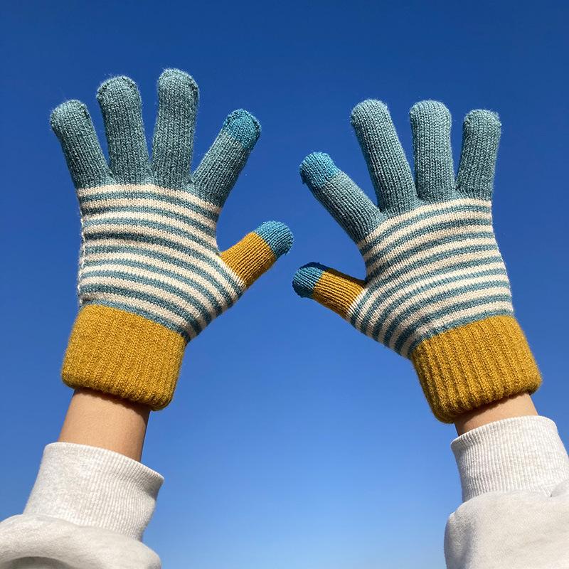 Strickhandschuhe für Damen und Herren zum Radfahren im Winter im Freien, doppellagig, warm und kältebeständig, mit dicken Samthandschuhen aus Touchscreen-Garn