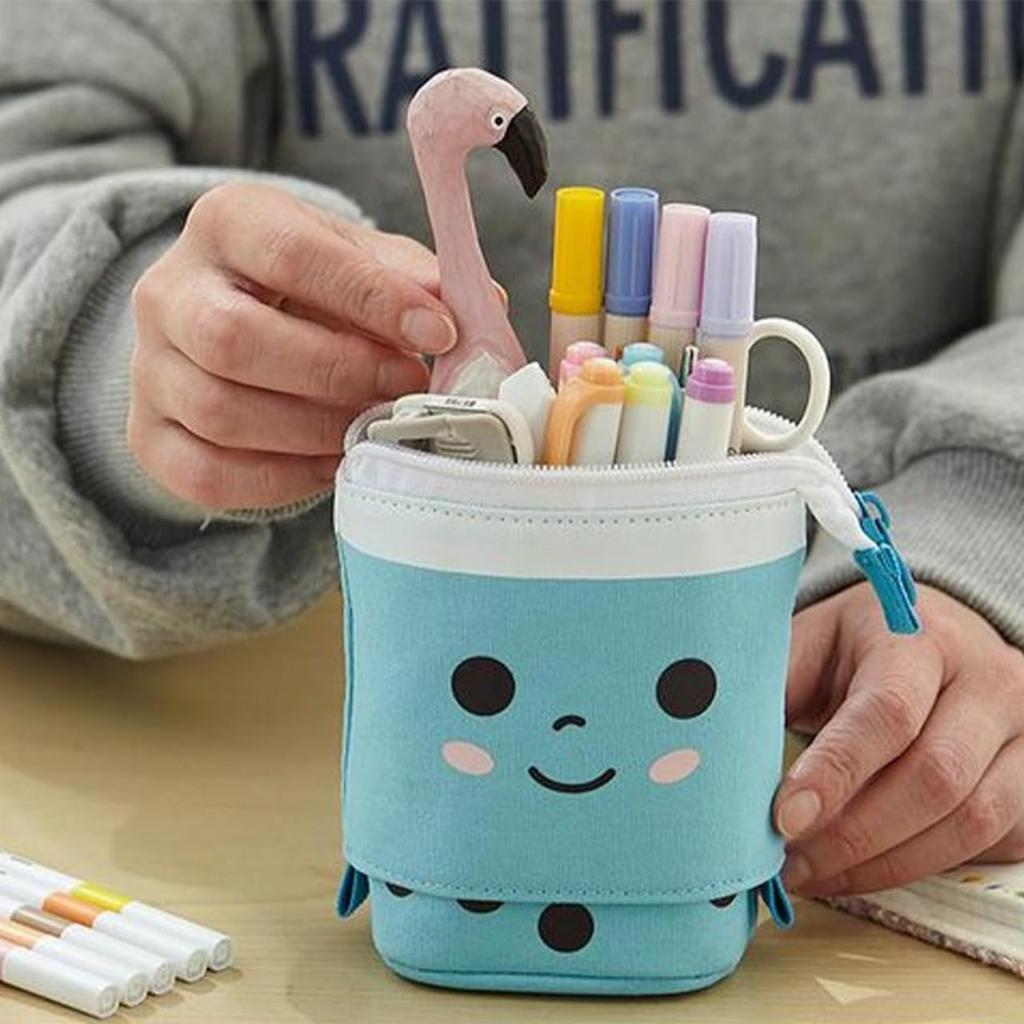 Pencil Standable Pen Pen Pen Pencil Pencil Large Small Item Storage [Queen-b] Case, Tapioca, 2-way Stand, Self-standing, Expandable, Holder, Pouch,