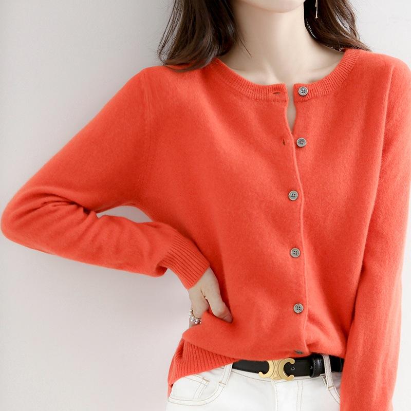 Women Autumn Winter Long Sleeve O Neck Solid Color Soft Breathable Loose Cardigan Sweater Coat