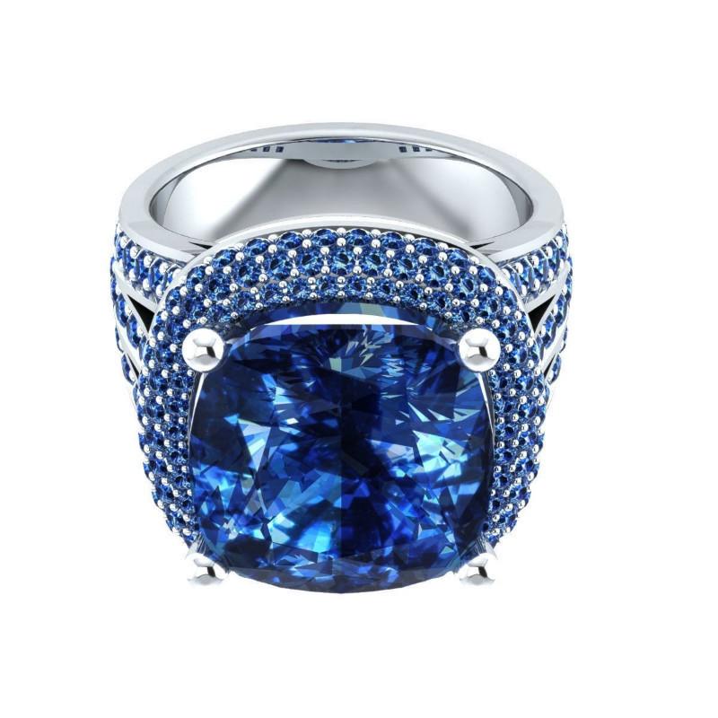 Noble Sapphire and Three Diamond Women's Ring - Popular European and American Banquet Jewelry