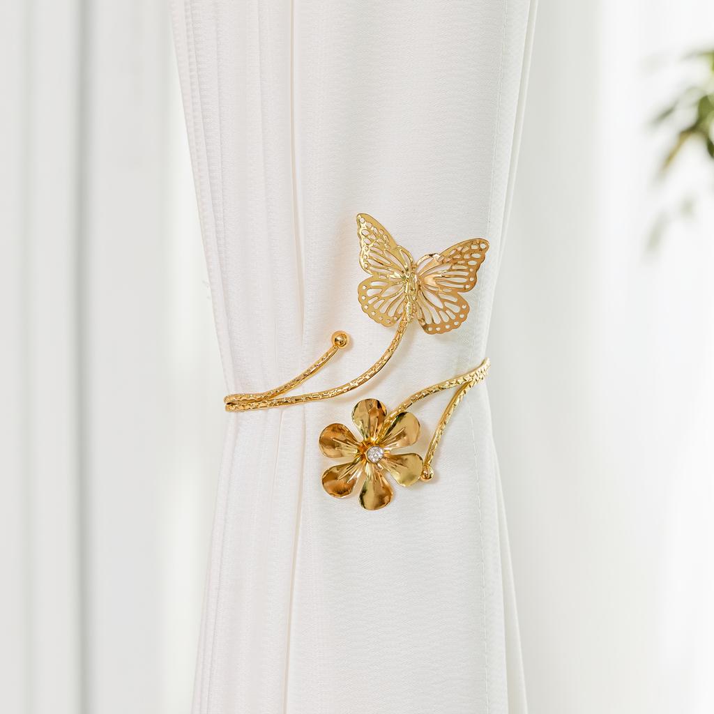 2pcs Elegant Butterfly & Floral Design Curtain Tiebacks - Minimalist Metal Curtain Holdbacks with Intricate Cut-Out Patterns for Bedroom